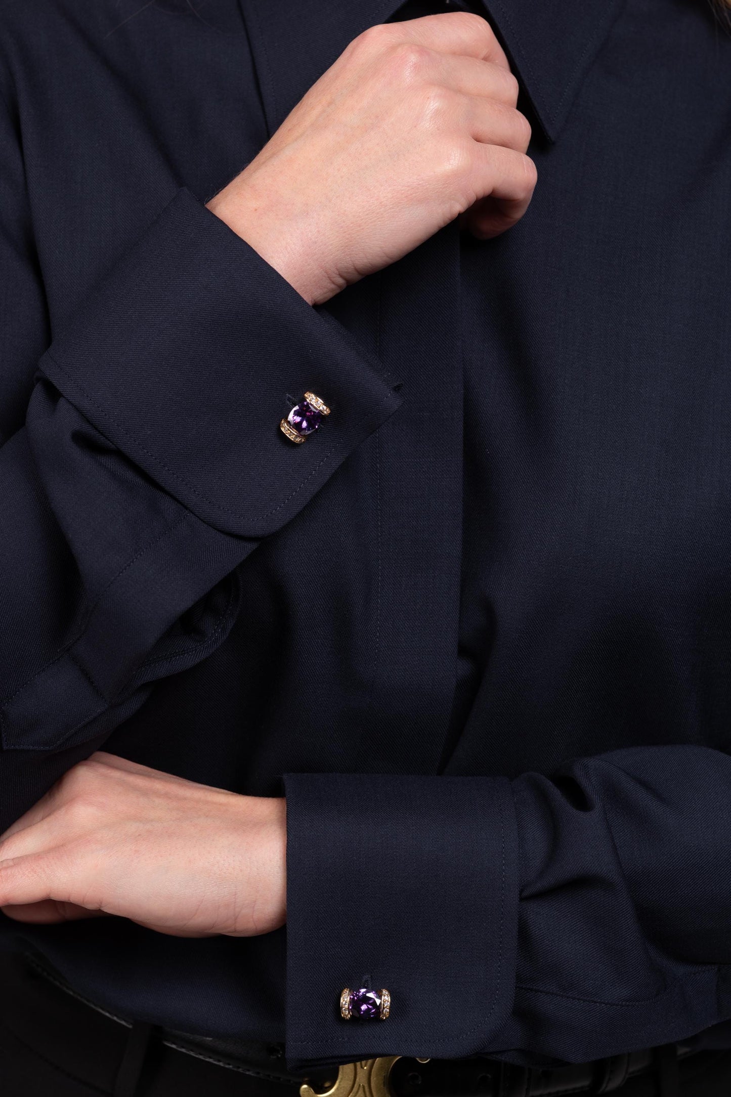 Luxury Navy Merino Wool French Cuff Shirt - Women's Business Blouse