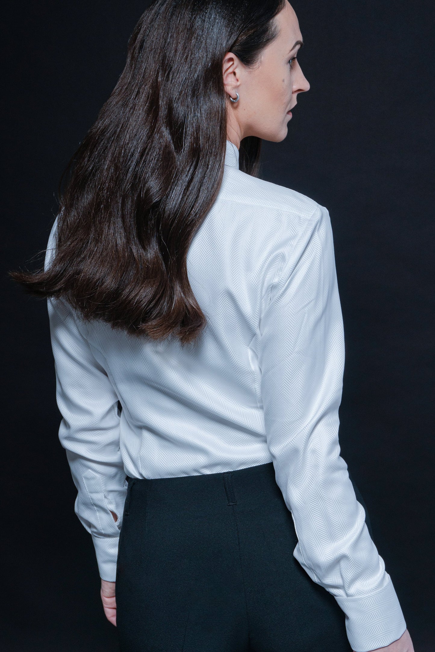 White Herringbone Cotton Shirt: Elegant French Cuff Blouse