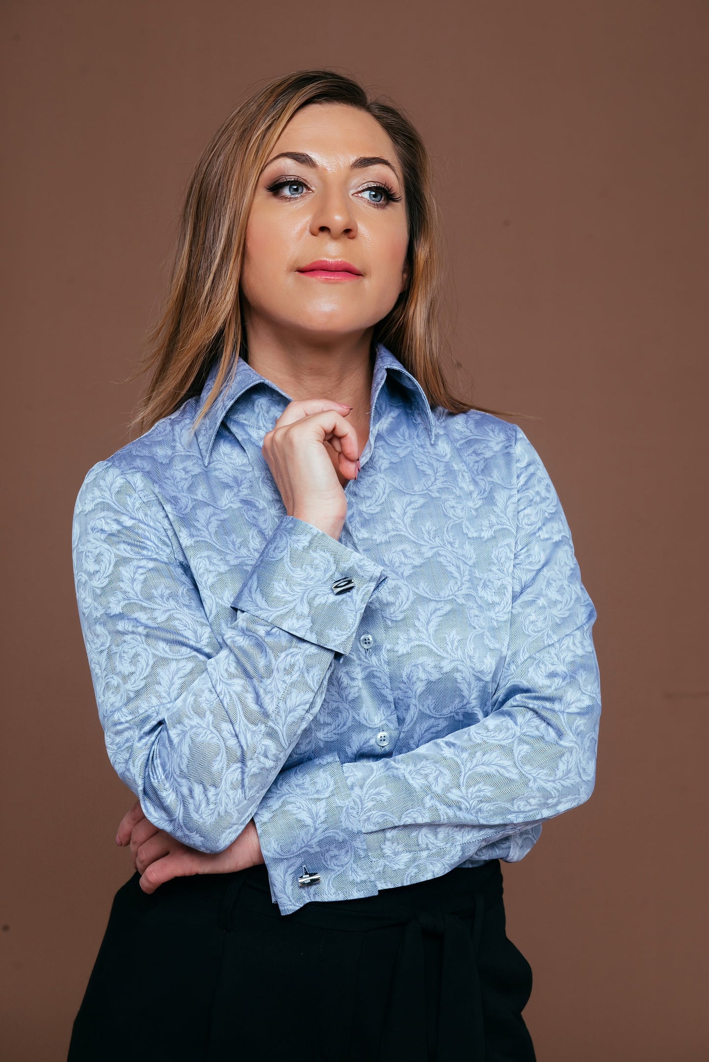 Elegant French Cuff Blouse: Luxury Cotton Button-Down Shirt