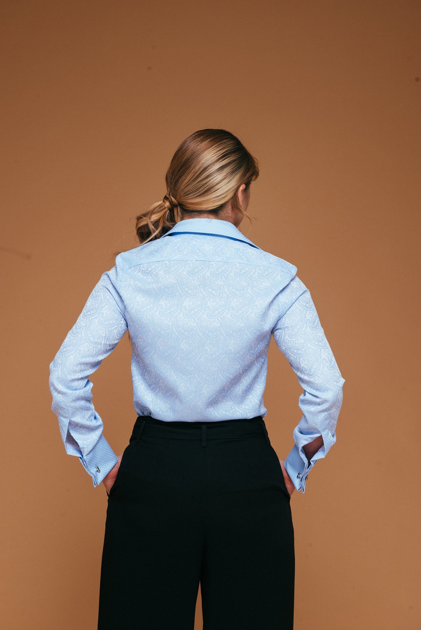 Paisley Blue French Cuff Shirt for Women - Premium 100% Cotton | Elegant Design with Contrasting Details - Womens Clothing Tops Button Down