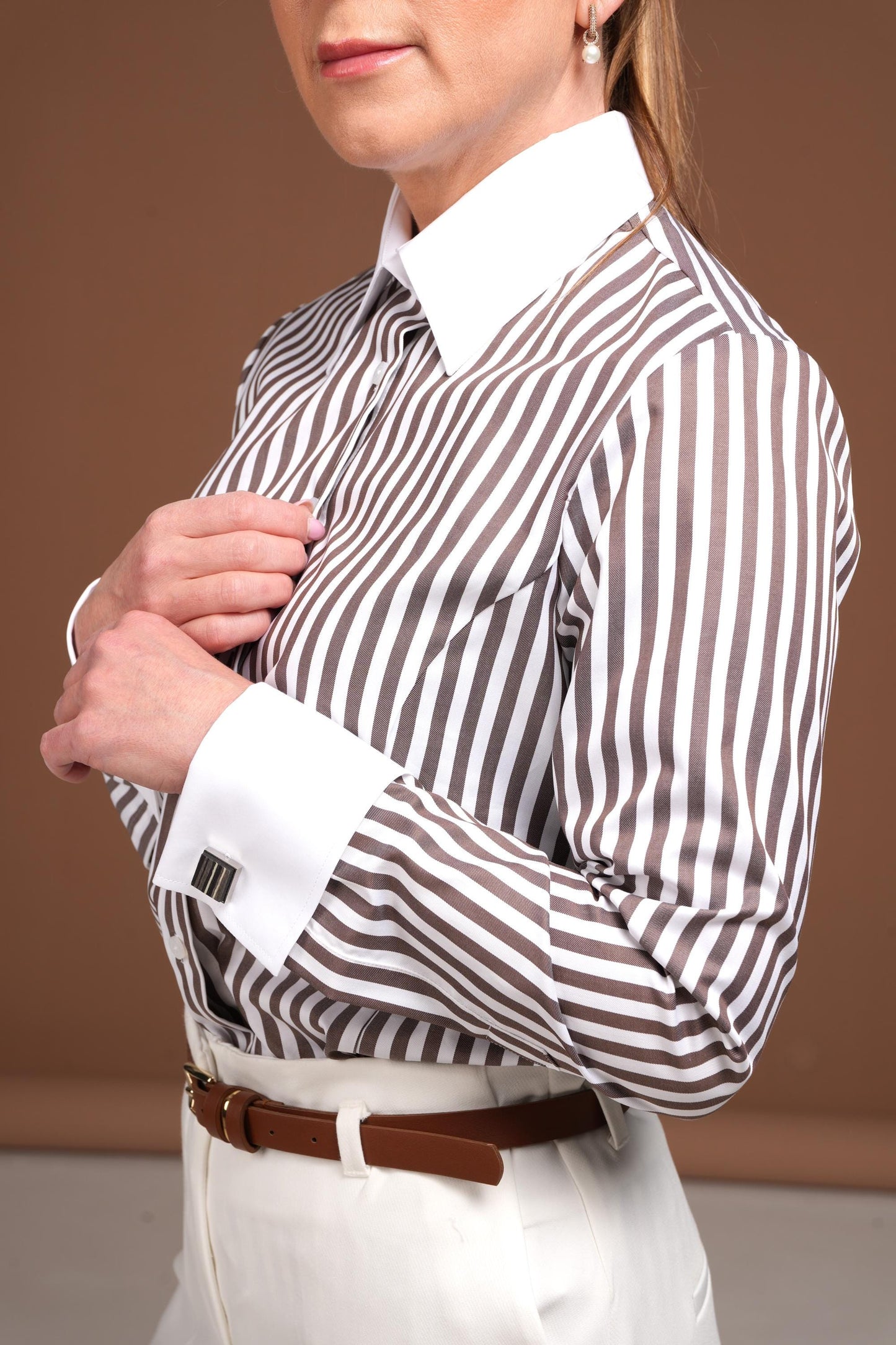 Striped French Cuff Shirt: Fitted Cotton Button-Down Blouse