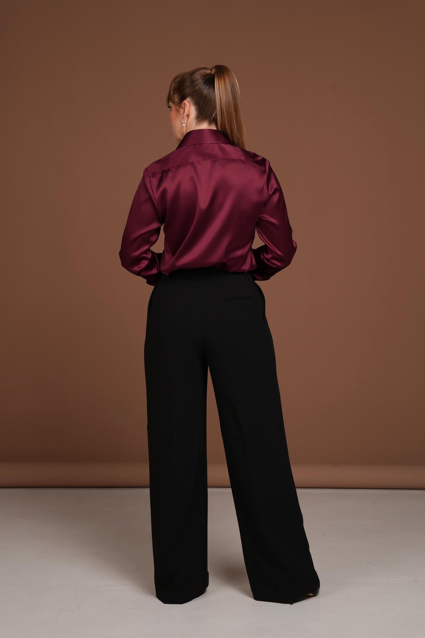 Burgundy Silk Blouse: Satin Shirt with French Cuffs