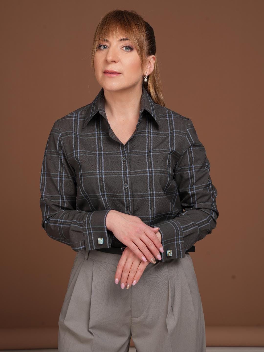 Merino Wool Plaid Shirt with French Cuffs - Tailored Fit