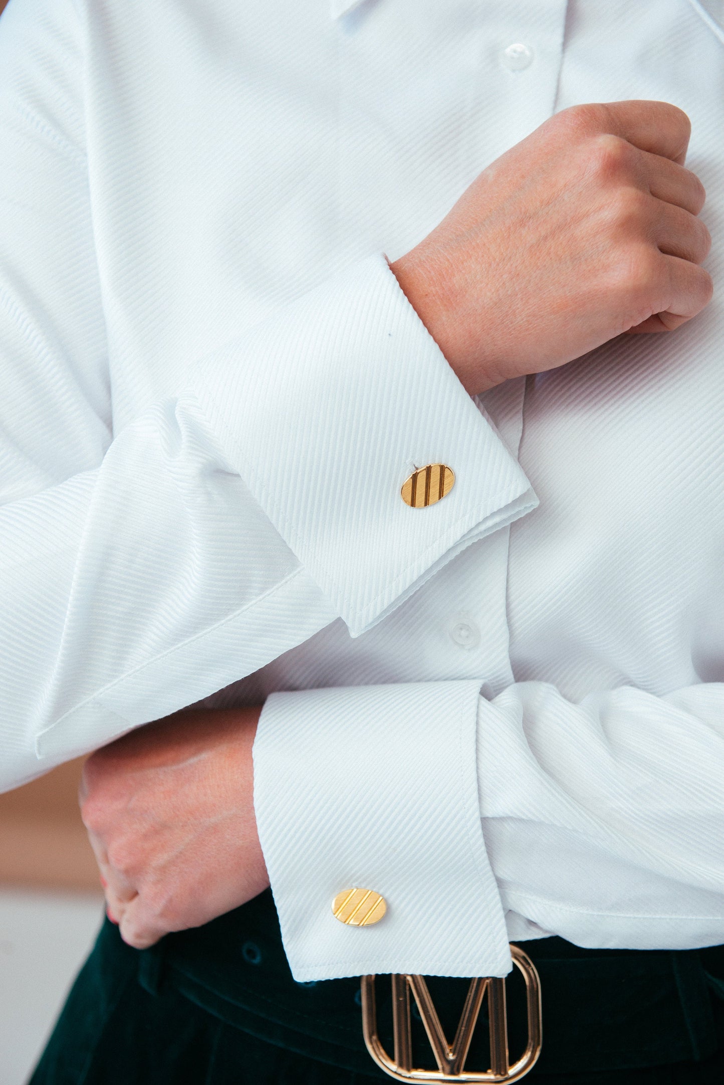 White French Cuff Blouse: High Collar Cotton Shirt
