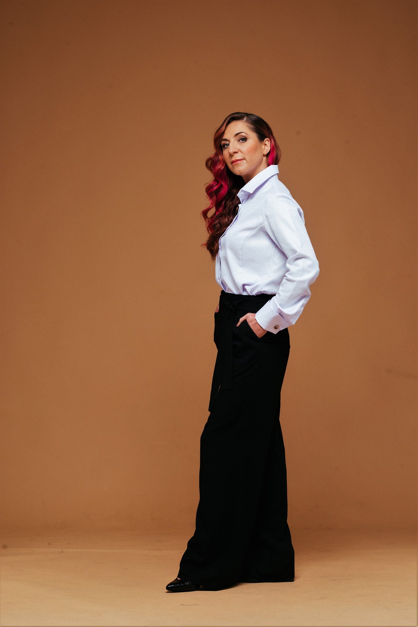 Elegant Lilac French Cuff Blouse: Women's Herringbone Cotton Shirt