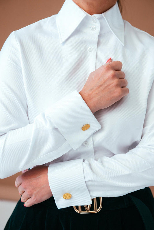 White French Cuff Blouse: High Collar Cotton Shirt