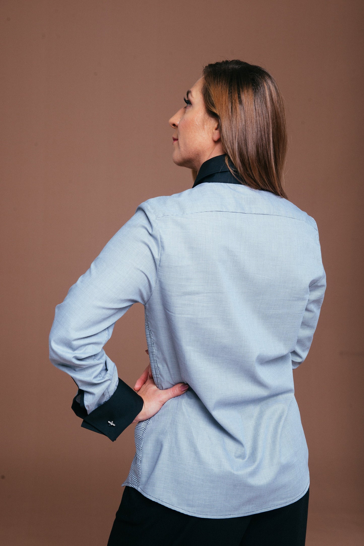 Plaid French Cuff Blouse: Luxury Easy Iron 100% Cotton