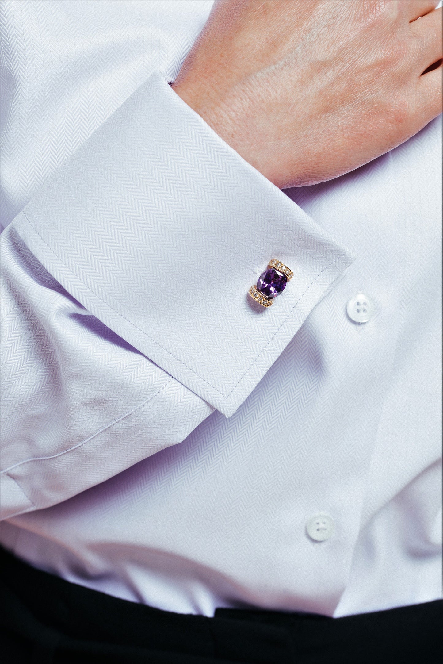 Elegant Lilac French Cuff Blouse: Women's Herringbone Cotton Shirt
