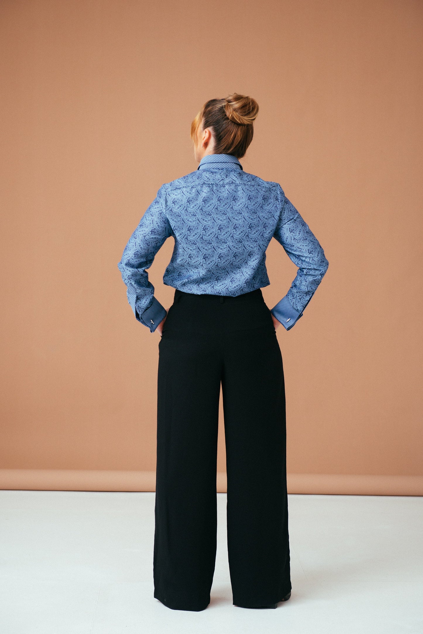 Blue Paisley Cotton French Cuff Shirt - Elegant Women's Blouse