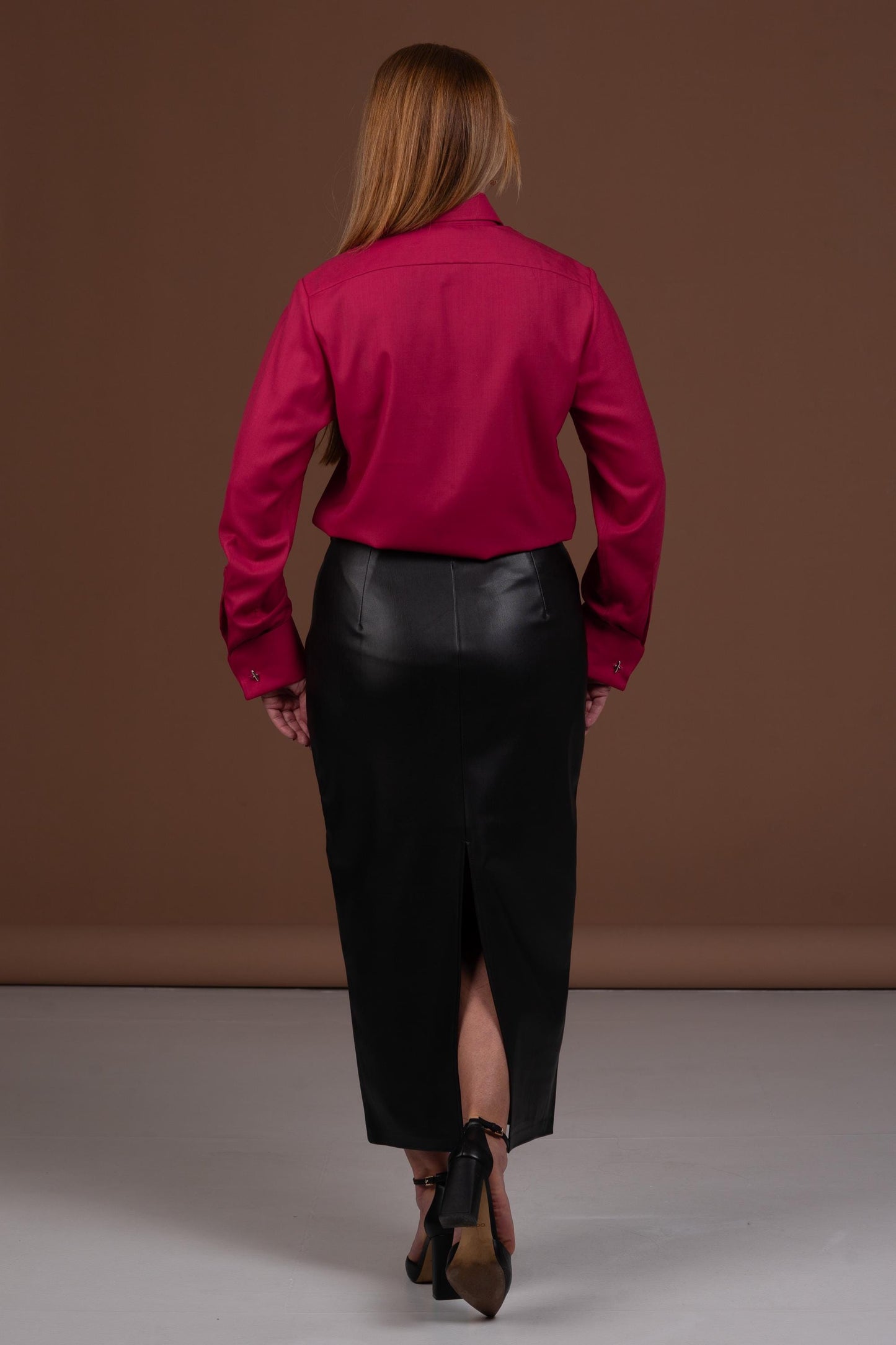 Red Merino Wool Shirt: Elegant French Cuff Button-Down Blouse