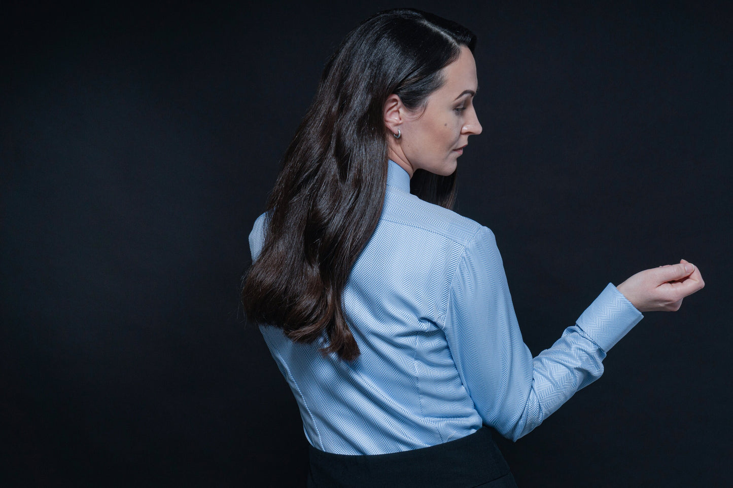 Luxury Cotton Blue French Cuff Blouse: Herringbone Dress Shirt