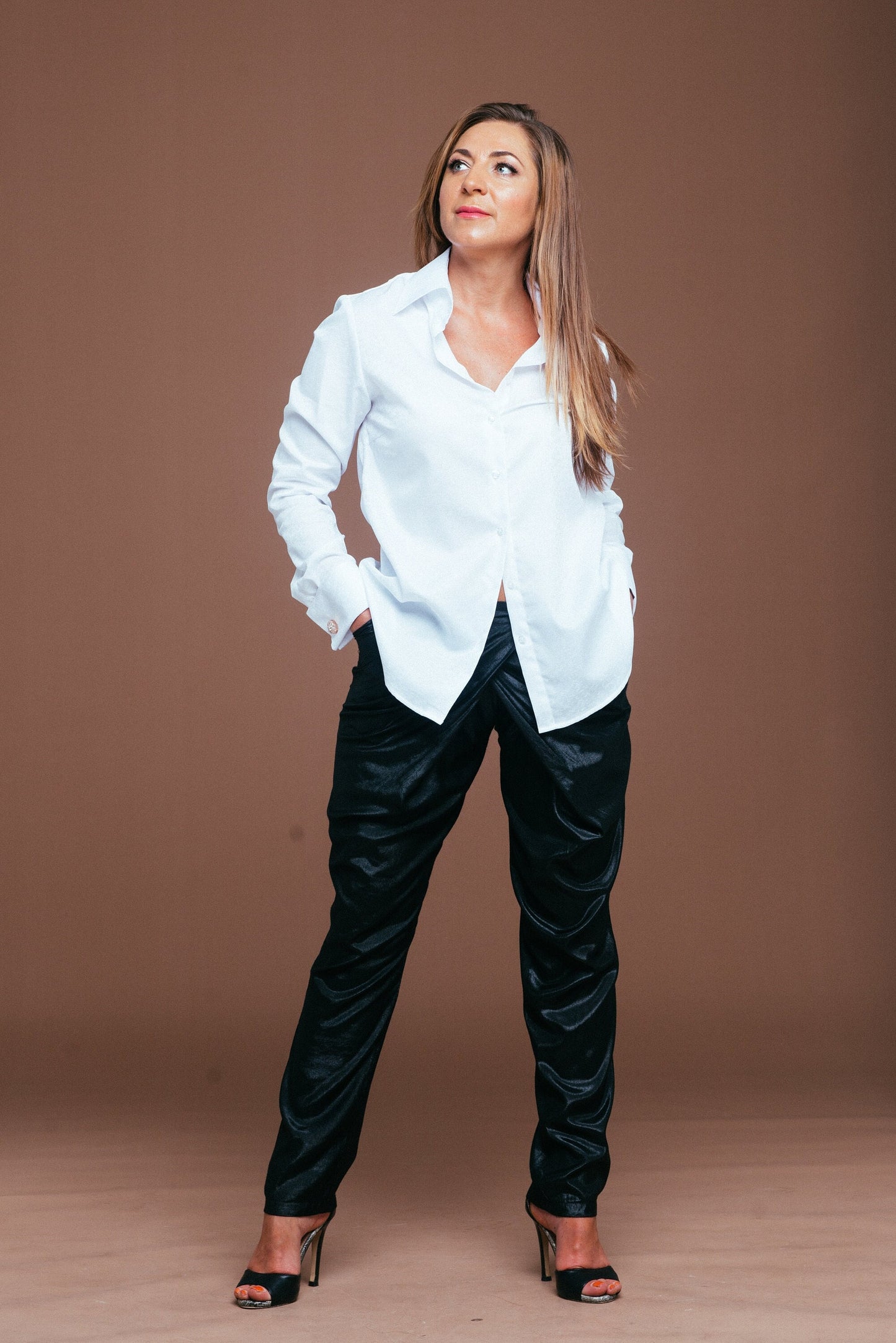 White French Cuff Blouse: Herringbone Cotton Dress Shirt
