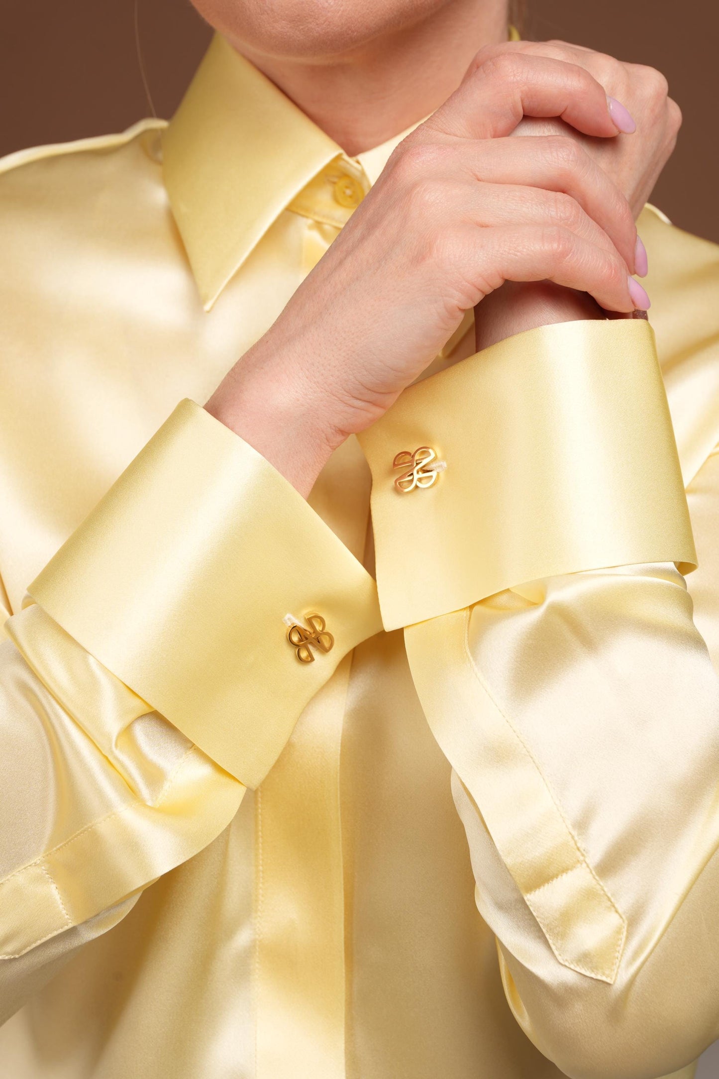 Butter Yellow Silk Blouse: Handmade Satin Shirt with French Cuffs