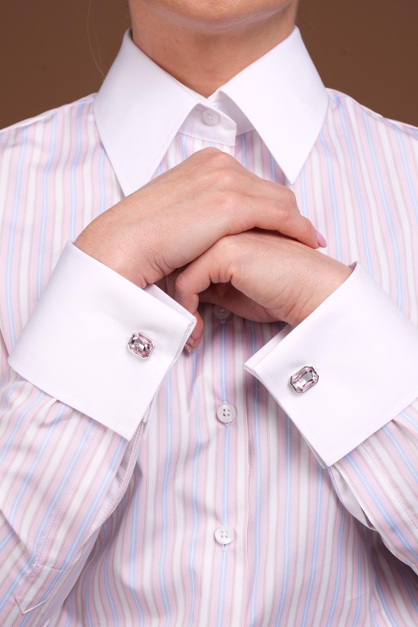 Handmade Fitted Cotton French Cuff Shirt: Pink & Blue Stripe