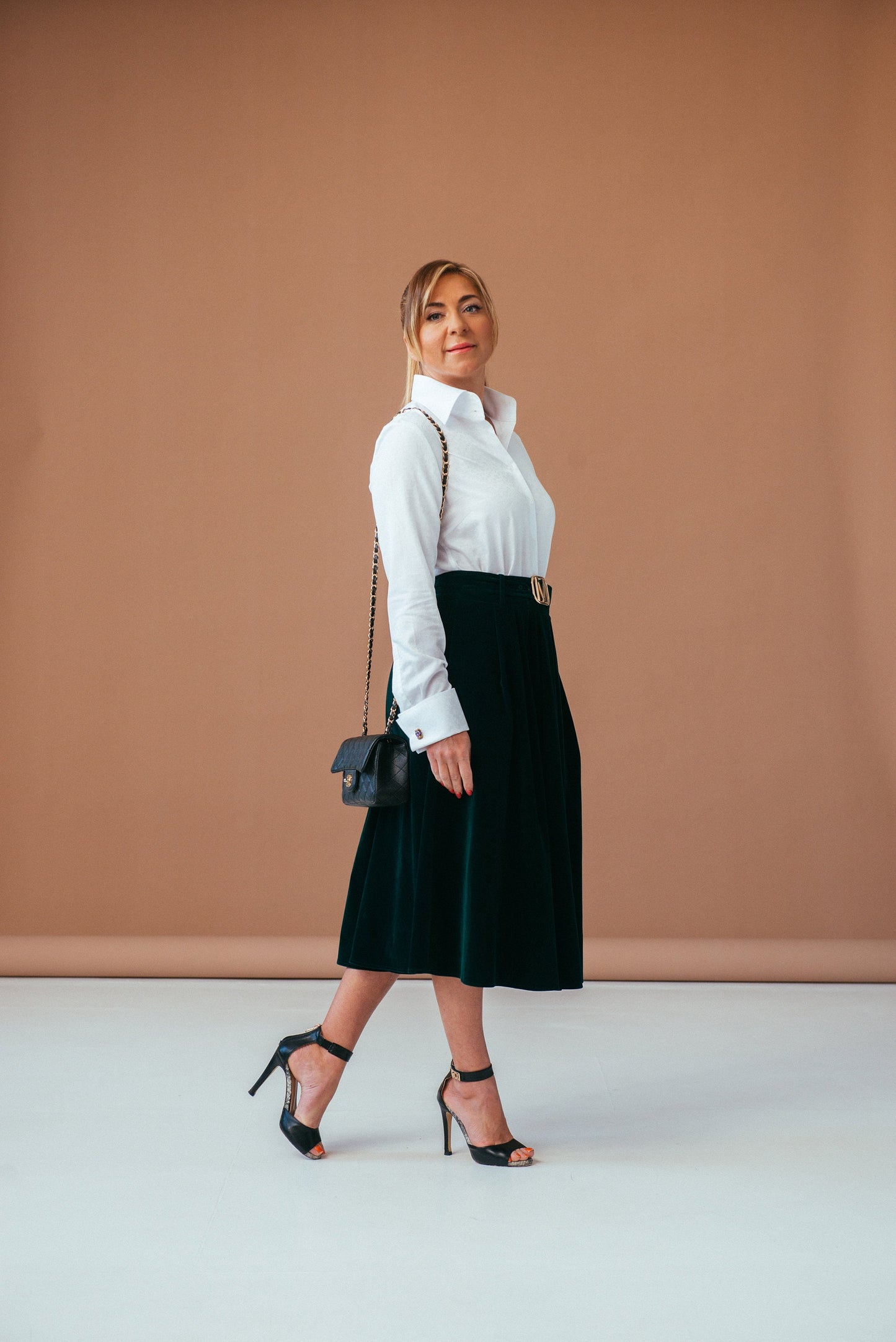 Floral White French Cuff Blouse: Luxury Cotton Formal Shirt