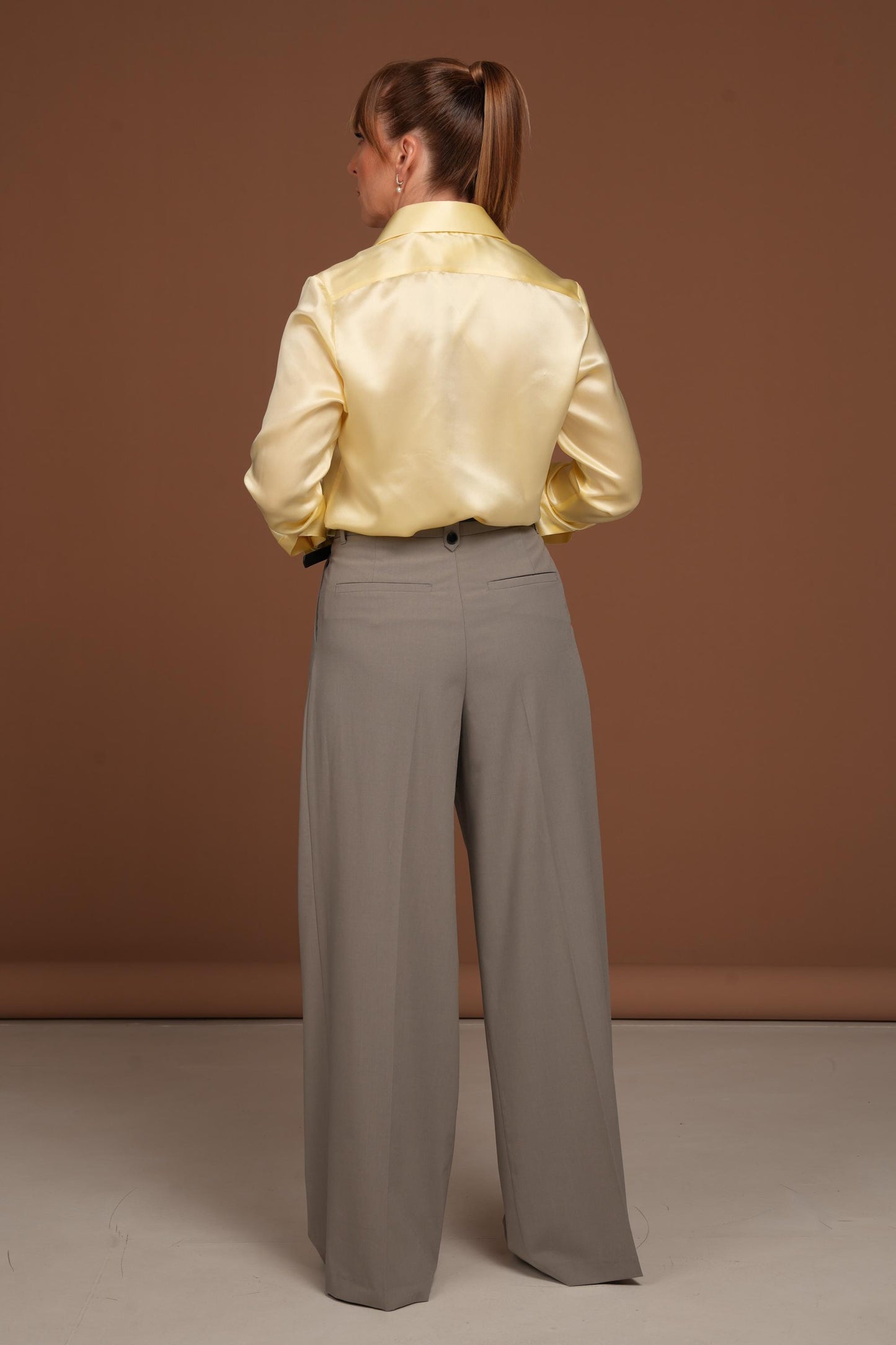 Butter Yellow Silk Blouse: Handmade Satin Shirt with French Cuffs