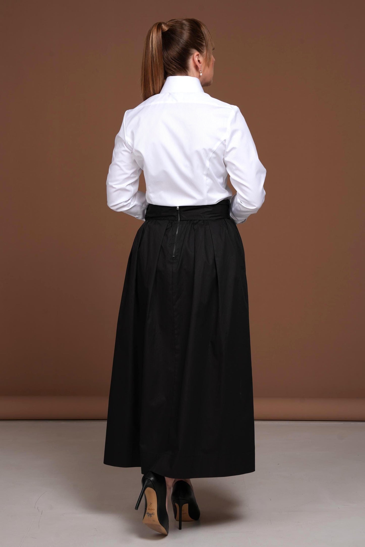 White Fitted Blouse, Elegant White French Cuff Shirt for Women, High Collar Blouse with Mother-of-Pearl Buttons, 100% Premium Cotton