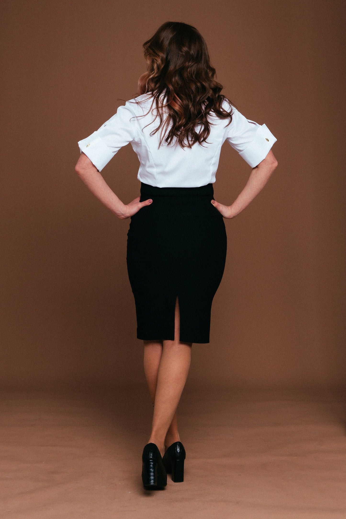 Non-Iron White Cotton Blouse: French Cuff Short Sleeve Shirt