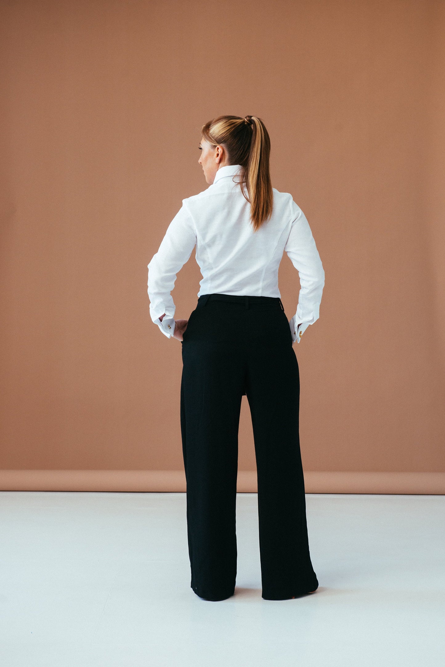 White French Cuff Blouse: Herringbone Cotton Dress Shirt