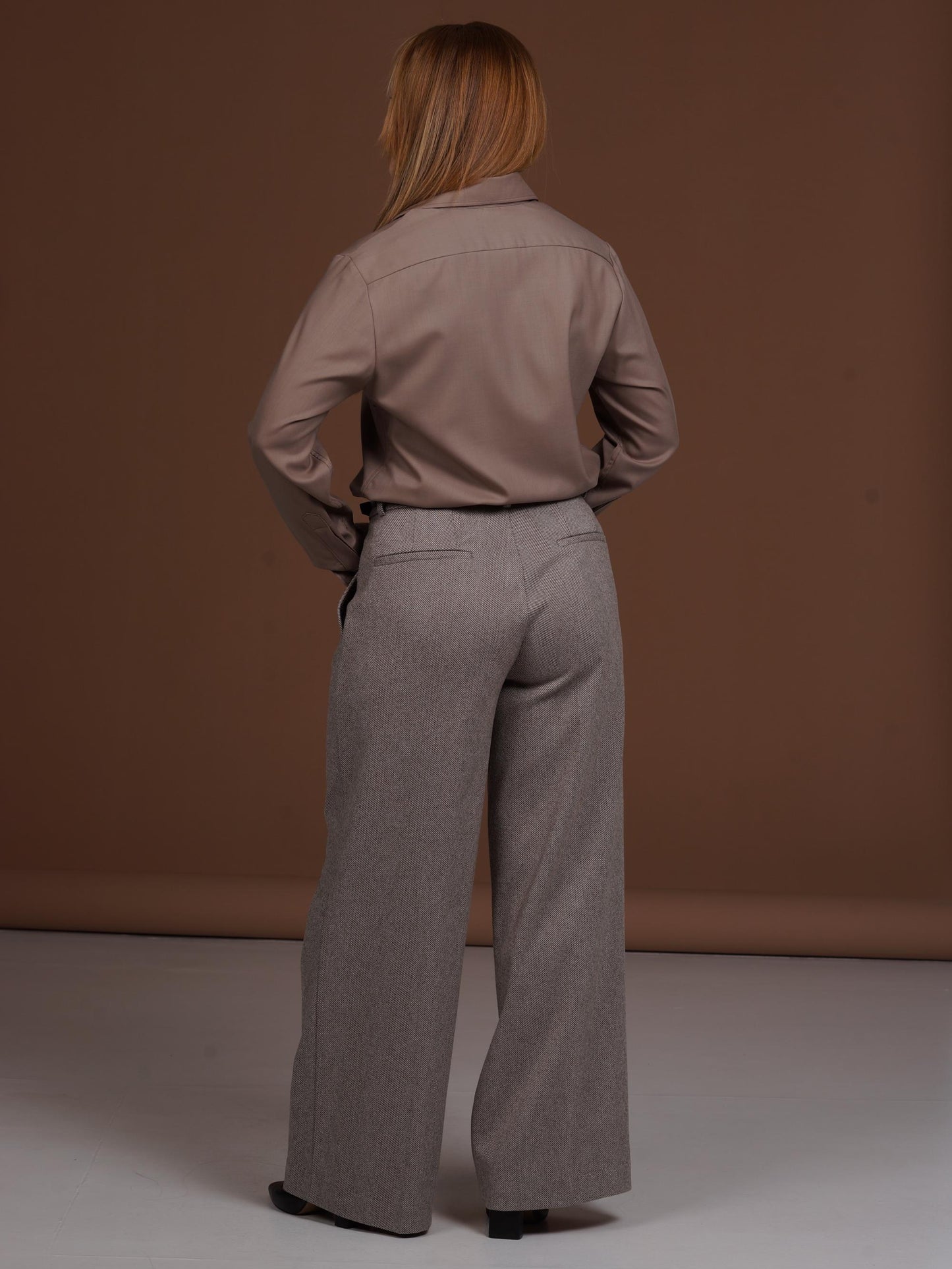 Luxury Merino Wool Shirt: Mocha Brown French Cuff Blouse