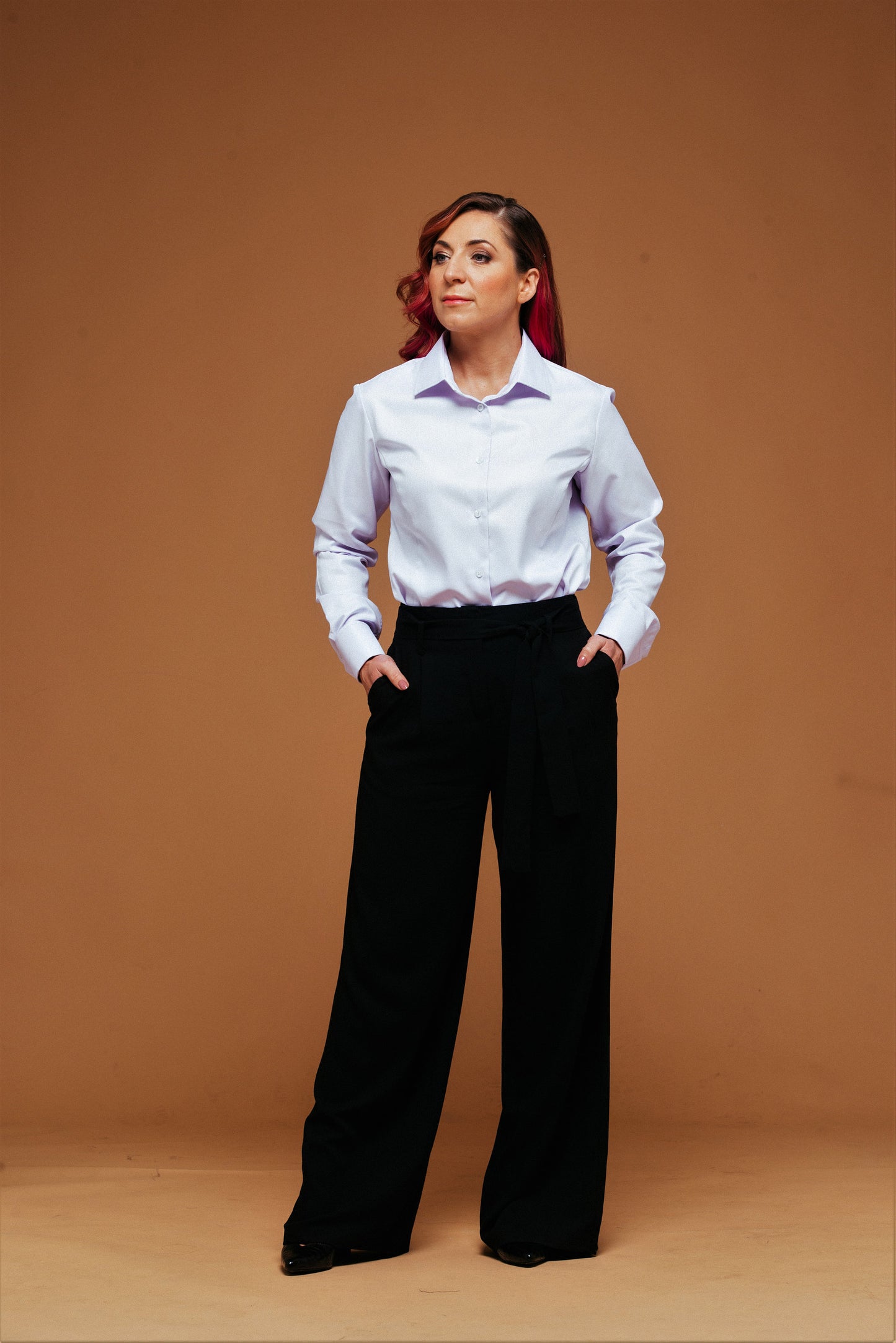 Elegant Lilac French Cuff Blouse: Women's Herringbone Cotton Shirt