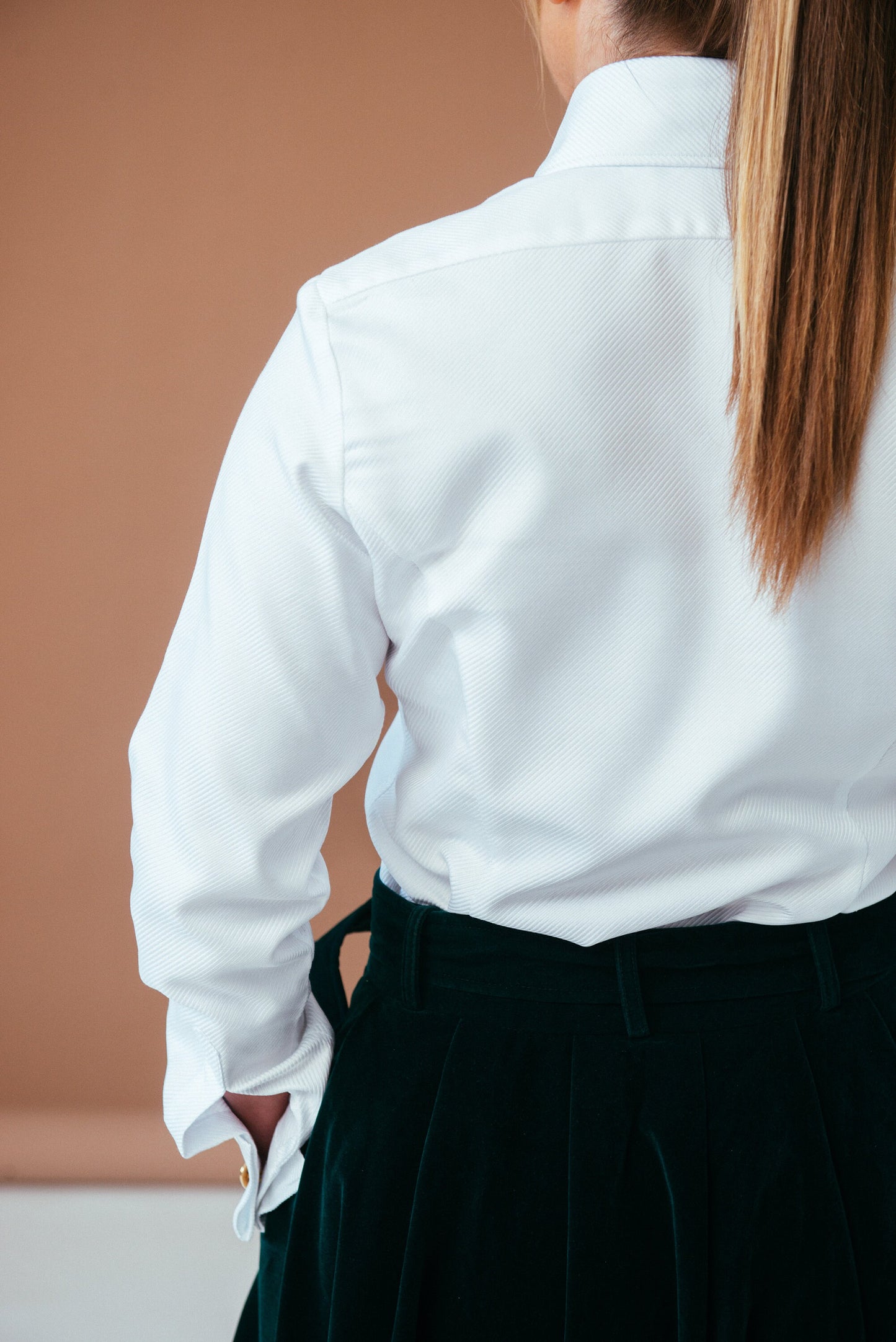 Elegant Business White French Cuff Blouse: High Collar Cotton Shirt