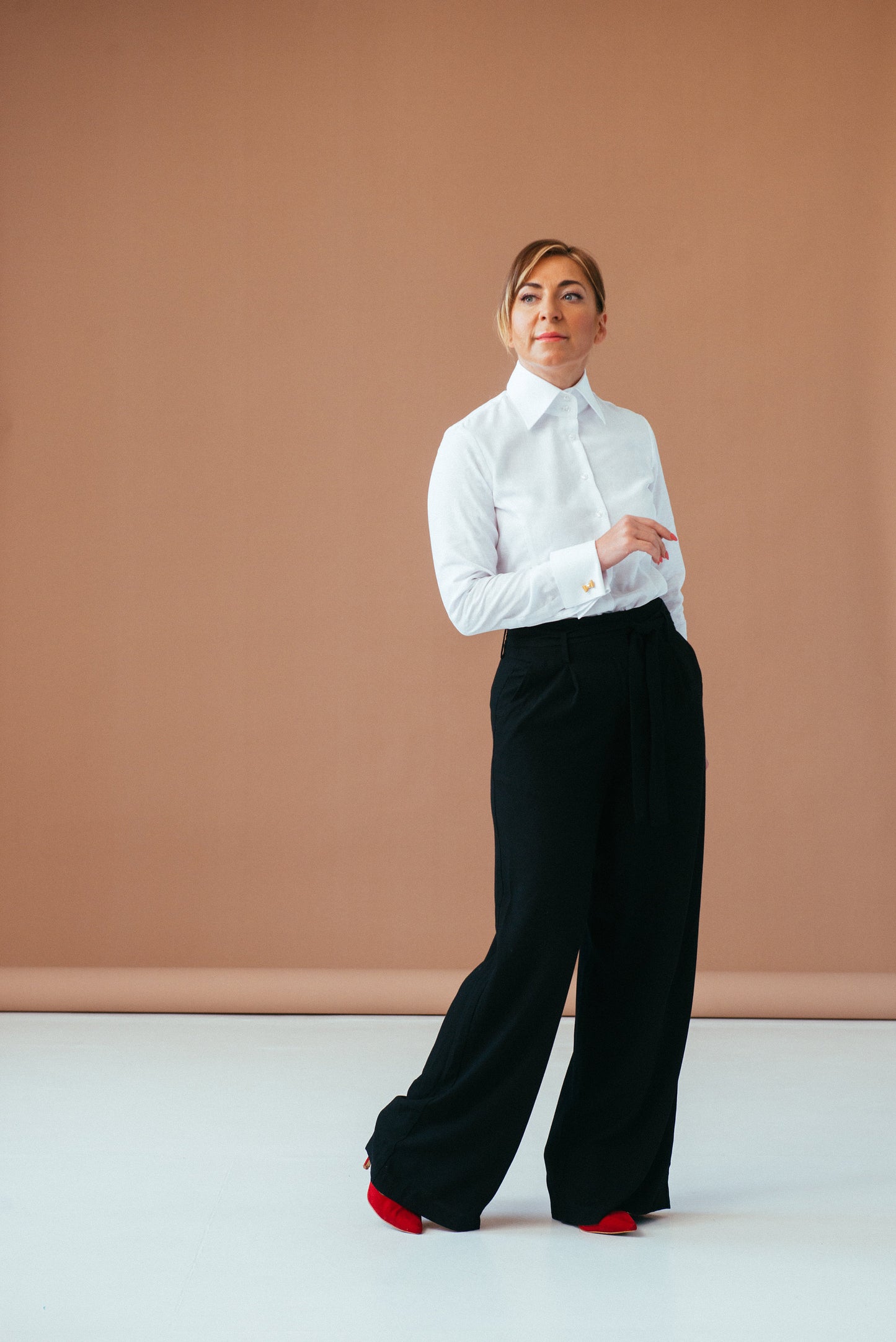White French Cuff Blouse: Herringbone Cotton Dress Shirt