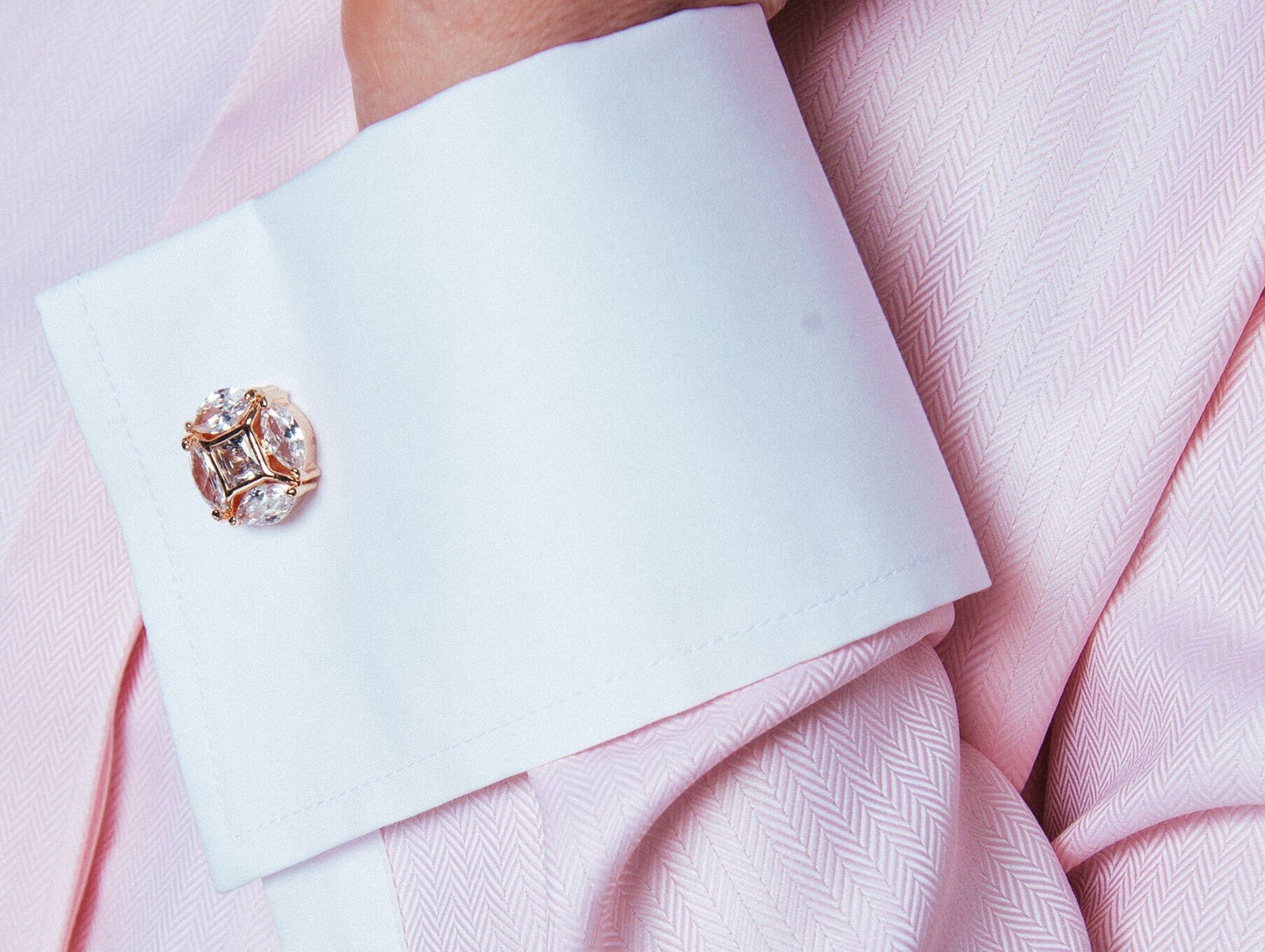 Elegant Pink Cotton French Cuff Blouse: High Collar Womens Shirt