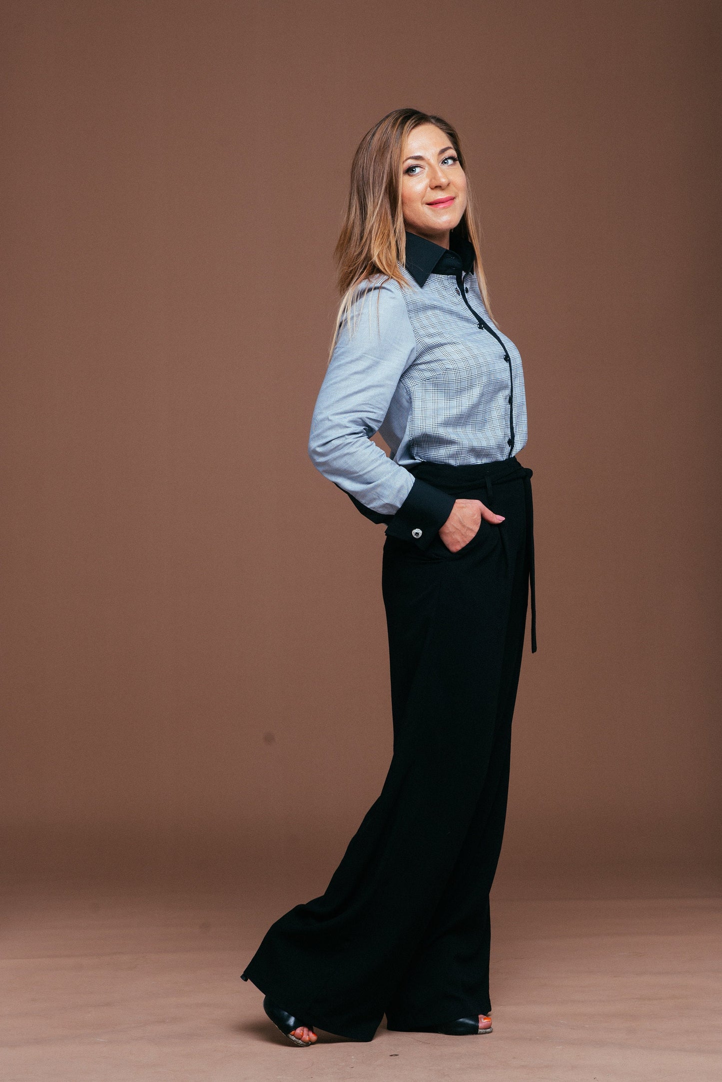Plaid French Cuff Blouse: Luxury Easy Iron 100% Cotton