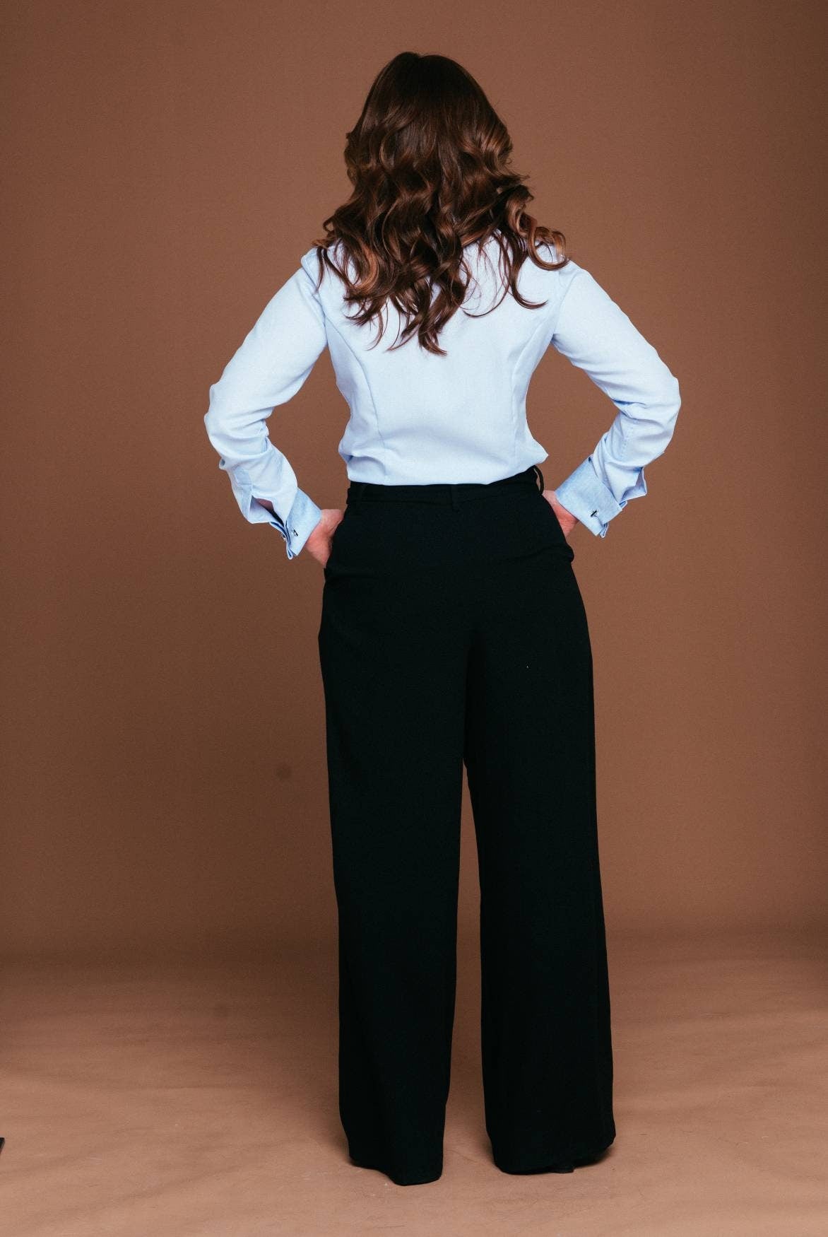 Non-Iron French Cuff Blouse: High Collar Oxford Cotton Tuxedo Shirt for Women with Desing