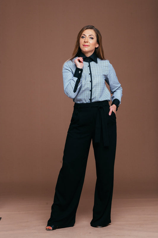 Plaid French Cuff Blouse: Luxury Easy Iron 100% Cotton